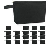 Koolmox 20 Pack 12Oz Canvas Makeup Bag with Bottom and Strap, Multifunctional Toiletry Bag with Zipper Travel Toiletry Pouch, Blank DIY Craft Bag Pencil Pouches, Black Balck, M_10.2x5.5x2.1''
