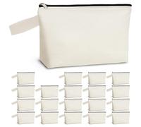Koolmox Canvas Pouch with Zipper, 20 Pack 12Oz Canvas Makeup Pouches with Bottom and Nylon Strap Blank for Embroidery, Paint, Draw, Sublimation Crafts (Beige Bag w/Black Zipper, M, 10.2x5.5x2.1'')