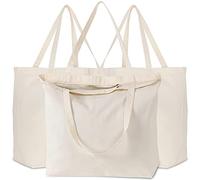 Koolmox Canvas Tote Bag with Zipper, 22x16x7.8‘’ Plain Tote Bag, 12 Oz Durable Canvas Bag with Wide Bottom and Reinforced Handles, for Teacher Cricut Print, Tie Dye, Paint, Heat Transfer DIY Crafting