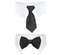 KOOLMOX Dog Ties and Bows, Black Dog Bow and Tie with Shirt White Collar for Medium Large Dogs Cats Tuxedo Tux Suits, Wedding Birthday Valentines Day Costumes, 2 Pack Black