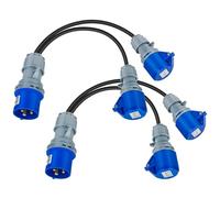KoolShiro 2PCS 32amp Splitter Electric Cable, 32A Plug to 2 x 16A Sockets, 240V Caravan Electric Adapter, 2 Way Power Splitter Caravan Hook Up Adapter for Camping, Motorhomes, Generators