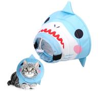 KOOLTAIL Cat Cone Collar, Adjustable Soft Comfortable Cat Recovery Collar to Stop Licking, Foldable Donut Water Resistant Pet Cone for Small Large Cats Kittens After Surgery Shark M