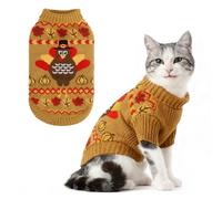 KOOLTAIL Cat Sweater Turtleneck- Soft Knit Cat Thanksgiving Sweaters for Cats Only, Turkey Pattern Thick Warm Cold Weather Pet Clothes Outfit for Small Medium Large Size Kitten Puppy Brown S