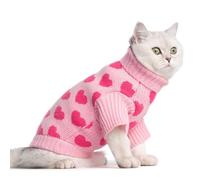 KOOLTAIL Cat Sweater Turtleneck- Soft Pink Knit Cat Sweaters for Cats Only, Heart Love Pattern Thick Warm Cold Weather Clothes, Valentine's Day Pet Outfit for Small Medium Large Size Kitten Puppy Girl