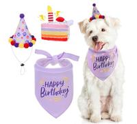 KOOLTAIL Dog Birthday Party Supplies: Bandana with Squeaky Cake Toy, Adjustable Hat, Multi Sizes Dog Scarf, Purple XL