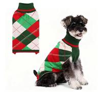 KOOLTAIL Dog Christmas Sweater Pet Knitted Clothes - Classic Plaid Pull Over Turtleneck Dog Sweaters with Leash Hole Warm Dogs Winter Clothing for Small Medium Dogs Cats Puppy Boy Girl Red & Green SM