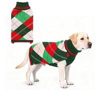 KOOLTAIL Dog Christmas Sweater Pet Knitted Clothes - Classic Plaid Pull Over Turtleneck Dog Sweaters with Leash Hole Warm Dogs Winter Clothing for Small Medium Dogs Cats Puppy Boy Girl Red & Green L