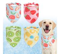 KOOLTAIL Dog Cooling Bandana Set 4 Packs, Instant Cooling Summer Bandanas for Pet, Breathable Triangle Scarfs Bibs with Cute Fruit Partten Ice Bandana for Small Medium Large Dogs Cats Boy Girl, XL