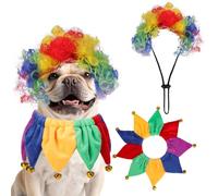 KOOLTAIL Dog Halloween Costume, Funny Pet Wig Clown Decorations with Bandana Bells for Small Medium Large Dogs Cats Unique Chirstmas Gift, Adjustable Fits Cosplay Dress up for Holiday Party Festival