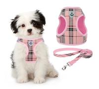 KOOLTAIL Dog Harness small dog, Soft Mesh Small Dog Harness and Lead Set, Step In Adjustable & Comfortable Padded Reflective Vest for Puppies and Small Breeds Dogs Walking, Pink Plaid XS