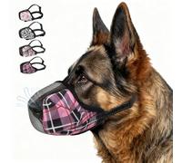KOOLTAIL Dog Muzzle for Small Medium Large Dogs Soft Mouth Cover Anti-Biting Chewing Adjustable Strap for Training Grooming Fabric Muzzle with Soft Mesh Panel Allows Panting & Drinking Pink Plaid XL