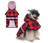 KOOLTAIL Dog Raincoat Hooded Slicker Poncho with Leash Hole, Christmas Red Plaid Raincoat for Small Medium Dogs, Waterproof Dog Rain Jacket with Reflective Strip, Adjustable Breathable Puppy Rainwear