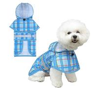 KOOLTAIL Dog Raincoat Hooded Slicker Poncho with Leash Hole, Dog Raincoat for Small Medium Dogs, Waterproof Dog Rain Jacket with Reflective Strip, Adjustable Breathable Plaid Puppy Rainwear-Blue