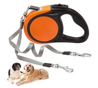 KOOLTAIL Dual Retractable Dog Leash for Two Dogs Up to 110 Lbs, Heavy Duty Double Headed 16 ft Flexi Extendable 360° Tangle-Free One Button&Lock Brake Dog Leash for Small Medium Large Dogs PuppyOrange