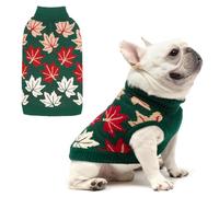 KOOLTAIL Fall Dog Sweater, Thanksgiving Dog Sweater with Autumn Maple Leaf Pattern, Cold Weather Pet Knitted Winter Coats Clothes Turtleneck Pullover for Small Medium Large Dogs Cat Boy Girl, Green M