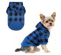 KOOLTAIL Plaid Dog Hoodie Jumper with Hat and Pocket, Soft Winter Warm Coat - Small/Medium/Large Sizes, Fleece Dog Sweatshirt, Blue