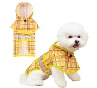 KOOLTAIL Raincoat Hooded Slicker Poncho With Leash Hole for Small Medium Dogs, Waterproof Rain Jacket With Reflective Strip, Adjustable Breathable Plaid Puppy Rainwear - Yellow