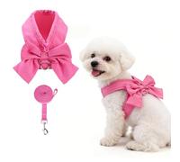 KOOLTAIL Small Dog Harness and Leash Set, Cute Puppy Vest Harnesses with Bowtie for Girl Outfit, Step in No Pull Soft Mesh Padded Adjustable Pet Harness for Extra-Samll Medium Dogs Cats XS-M, Pink S