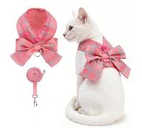 KOOLTAIL Small Dog Harness and Leash Set, Cute Puppy Vest Harnesses with Bowtie, Step in No Pull Soft Mesh Padded Adjustable Plaid Pet Harness for Extra-Samll Medium Dogs Cats, Boy Girl, XS-M