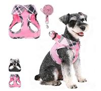 KOOLTAIL Small Dog Harness and Leash Set,Step in No Pull&Choke Soft Mesh Padded Adjustable Collar Style Pet Vest Harness for Extra-Small Medium Dogs and Cats,Plaid Harnesses for XS S Puppy,Pink S