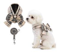 KOOLTAIL Small Dog Harness and Leash Set,Step in No Pull&Choke Soft Mesh Padded Adjustable Pet Vest Harness with Bowtie for Extra-Samll Medium Dogs and Cats,Cute Harnesses for XS S Puppy Beige S