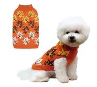 KOOLTAIL Small Dog Sweater, Cold Weather Dog Knitted Sweater Turtleneck Pullover, Fall Dog Sweater with Autumn Maple Leaf Pattern, Dog Winter Clothes for Small Medium Large Dogs Cat Boy Girl, Orange