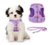 KOOLTAIL Soft Mesh Plaid Puppy Harness - Small Dog Harness and Leash Set, Adjustable & Comfortable with Reflective Design for Puppies and Small Breeds, Outdoor Walking (Purple)
