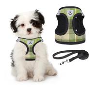 KOOLTAIL Soft Mesh Plaid Puppy Harness - Small Dog Harness and Leash Set, Adjustable & Comfortable with Reflective Design for Puppies and Small Breeds, Outdoor Walking (Green)