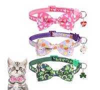 KOOLTAIL Valentine Cat Collars Breakaway with Bowtie and Bells,3 Pack Adjustable Safety Buckle Heart Charm Kitten Collar for Girl&Boy Cats,Cute Pet Pendant Easter&St. Patricks Shamrock Holiday Kitty