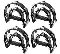 KOOMEDA 4 Pack 9 Inch Double Row Tambourine, Half Moon Musical Tambourine, Metal Jingles Hand Held Percussion for Party, KTV, Bar, Gift, Black