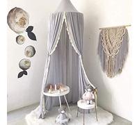 Koomiao Bed Canopy for Children Baby Canopy with Lace Decoration Princess Baby Bed Nursery Hanging Dome Mosquito Net Baby Insect Protection 240 x 60 cm (Grey)