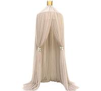 Koomiao Bed Canopy for Children, Princess Mesh Gauze Mosquito Net with 4M Star Flag for Playing Games House Reading Tent Room Decoration for Baby (Brown)