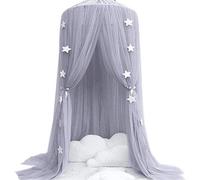 Koomiao Bed Canopy for Children, Princess Mesh Gauze Mosquito Net with 4M Star Flag for Playing Games House Reading Tent Room Decoration for Baby (Grey)