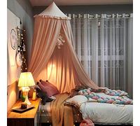 Koomiao Children Bed Canopy, Hanging Mosquito Net for Girls Bedroom Tassel Lace Princess Bed Canopy for Indoor Outdoor Play Reading Tents Decoration for Baby Height 250cm (Pink - Ruffle)