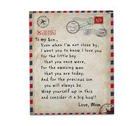 Koomiao Double-side Flannel Blanket, Personalized Letters Blanket To My Son Airmail Post Blanket Positive Encourage Warm Living Blanket for Bedroom 150 * 130cm