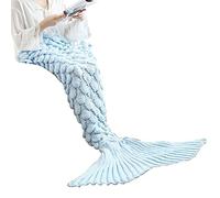 Koomiao Mermaid Tail Blanket Handmade Knitted All Seasons Soft and Warm Mermaid Blanket Sleeping Bag Best Birthday Gift for Girl (Light blue, 180 * 90cm)