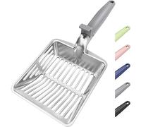 KooMooM Metal Cat Litter Scoop, Large Cat Scooper with Deep Shovel & Dual Sifting Holes for Fast & Precise Sifting, Space Aluminum Kitty Litter Scooper with Long Handle & Easy-to-Hang Hook - Grey