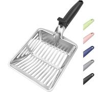 KooMooM Metal Cat Litter Scoop, Large Cat Scooper with Deep Shovel & Dual Sifting Holes for Fast & Precise Sifting, Space Aluminum Kitty Litter Scooper with Long Handle & Easy-to-Hang Hook - Black