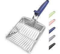 KooMooM Metal Cat Litter Scoop, Large Cat Scooper with Deep Shovel & Dual Sifting Holes for Fast & Precise Sifting, Space Aluminum Kitty Litter Scooper with Long Handle & Easy-to-Hang Hook - Blue