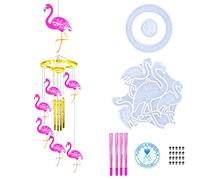 Koonafy 24PCS Outdoor Wind Chimes Resin Casting Mold Flamingo Wind Chimes Silicone Mold Kits with Fishing Line Epoxy Mould for DIY Making Craf Home Decoration Gift (Flamingo Wind Chimes Molds)
