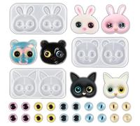 Koonafy 3 Pcs Animal Head Silicone Moulds with 20 Eyes Cute Cat Resin Mold Rabbit Epoxy Resin Mold Bear Crystal Resin Casting Mold for Animal Keychain Jewelry Pendant Phone Case Sticker DIY Craft
