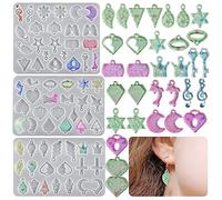 Koonafy 3Pcs Resin Jewelry Molds, Earring Resin Silicone Mold with Hanging Hole, Moon Crown Diamonds Heart Jewelry Epoxy Resin Casting Mold for DIY Keychain Necklace Bracelet Decor