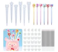 Koonafy 6Pcs Pen Resin Mold, Quicksand Pen Shape Silicone Molds with 30pcs Seal Films, Ballpoint Pen Epoxy Casting Molds with 10 Pieces Ballpoint Refill Pens for DIY Resin School Crafts Making