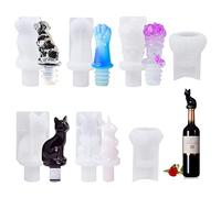 Koonafy 7Pcs Bottle Stopper Resin Molds Wine Stopper Resin Molds Epoxy Bottle Stopper Moulds Crystal Animal Dog Cat Diamond Silicone Stopper Molds for DIY Crafts Making