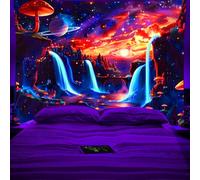 Koonafy Blacklight Galaxy Tapestry Trippy Space Tapestry UV Reactive Waterfall Tapestry Fantasy Mountain Tapestry Mysterious Nebula Aesthetic Tapestry Wall Hanging for Home Décor