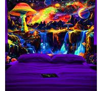Koonafy Blacklight Galaxy Tapestry Trippy Space Tapestry UV Reactive Waterfall Tapestry Fantasy Mountain Tapestry Mysterious Nebula Aesthetic Tapestry Wall Hanging for Home Decor (Mushroom B)