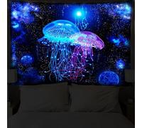 Koonafy Blacklight Jellyfish Forest Tapestry, UV Reactive Fantasy Ocean Underwater Art Decor, Glow in Dark Wall Hanging Tapestries for Bedroom, Living Room