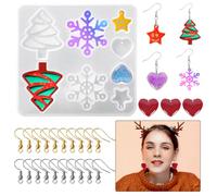 Koonafy Christmas Resin Mold Earring Silicone Epoxy Molds Xmas Tree Casting Mold Snowflake Pendant Mould Star Heart Shaped Resin Jewelry Mold with 20 Earring Hook for DIY Craft (One Set)