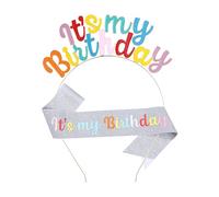 Koonafy It's My Birthday Sash and Headband Rainbow Tiara Headpiece Birthday Decorations for Girls Teenager Adults Birthday Party Supplies
