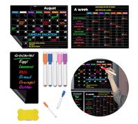Koonafy Magnetic Dry Erase Menu Board for Fridge 16" x 12", Chalkboard Calendar Blackboard Monthly & Weekly & Grocery List Planner for Kitchen Refrigerators, 5 Liquid Chalk Markers & 1 Era (Fridge)